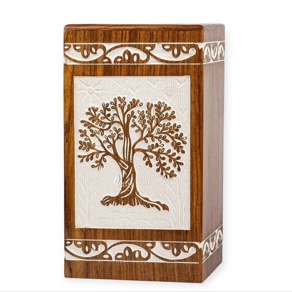 NIB INTAJ Handmade Rosewood Urn for Human Ashes Tree of Life Wooden - Picture 1 of 9